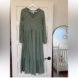 Green Long Sleeve Maxi Dress anthropology